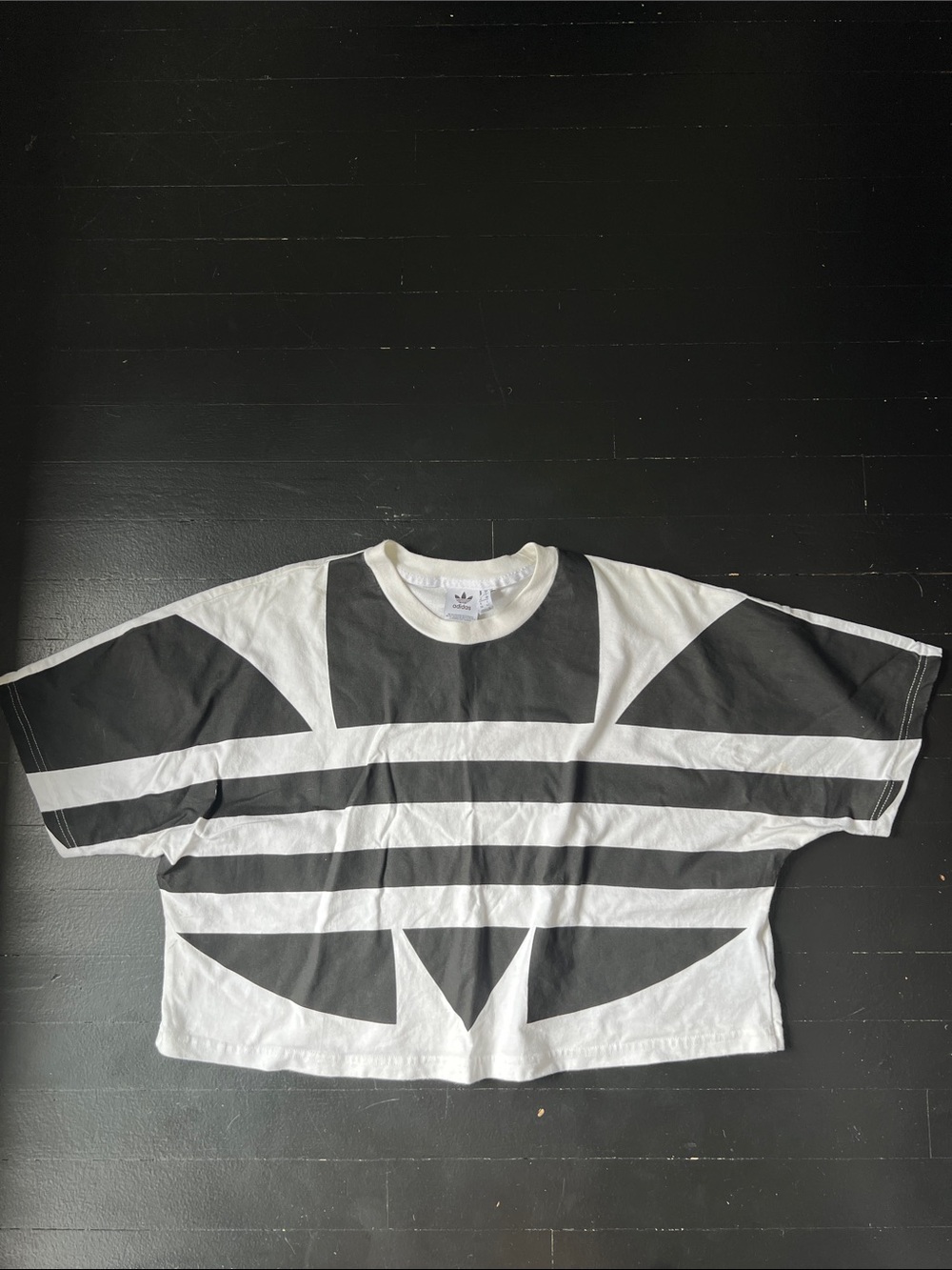 adidas Black and White Crewneck Graphic Crop Tee